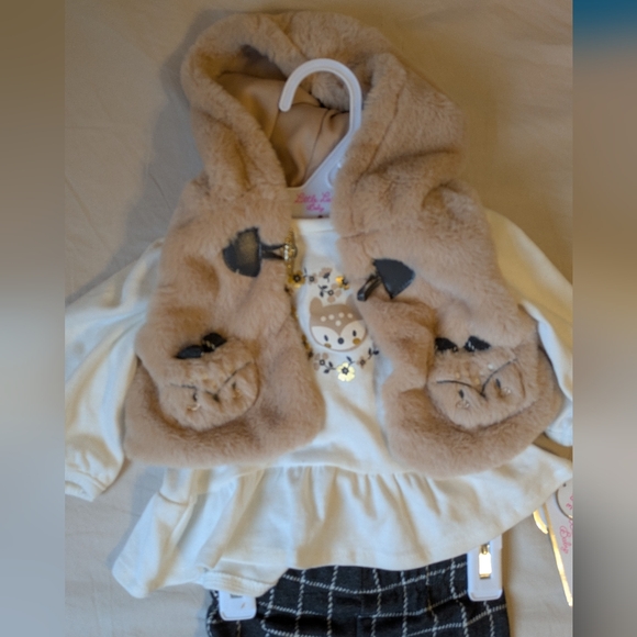 Little Lass Cream and Tan Baby Outfit NWT - Picture 2 of 6